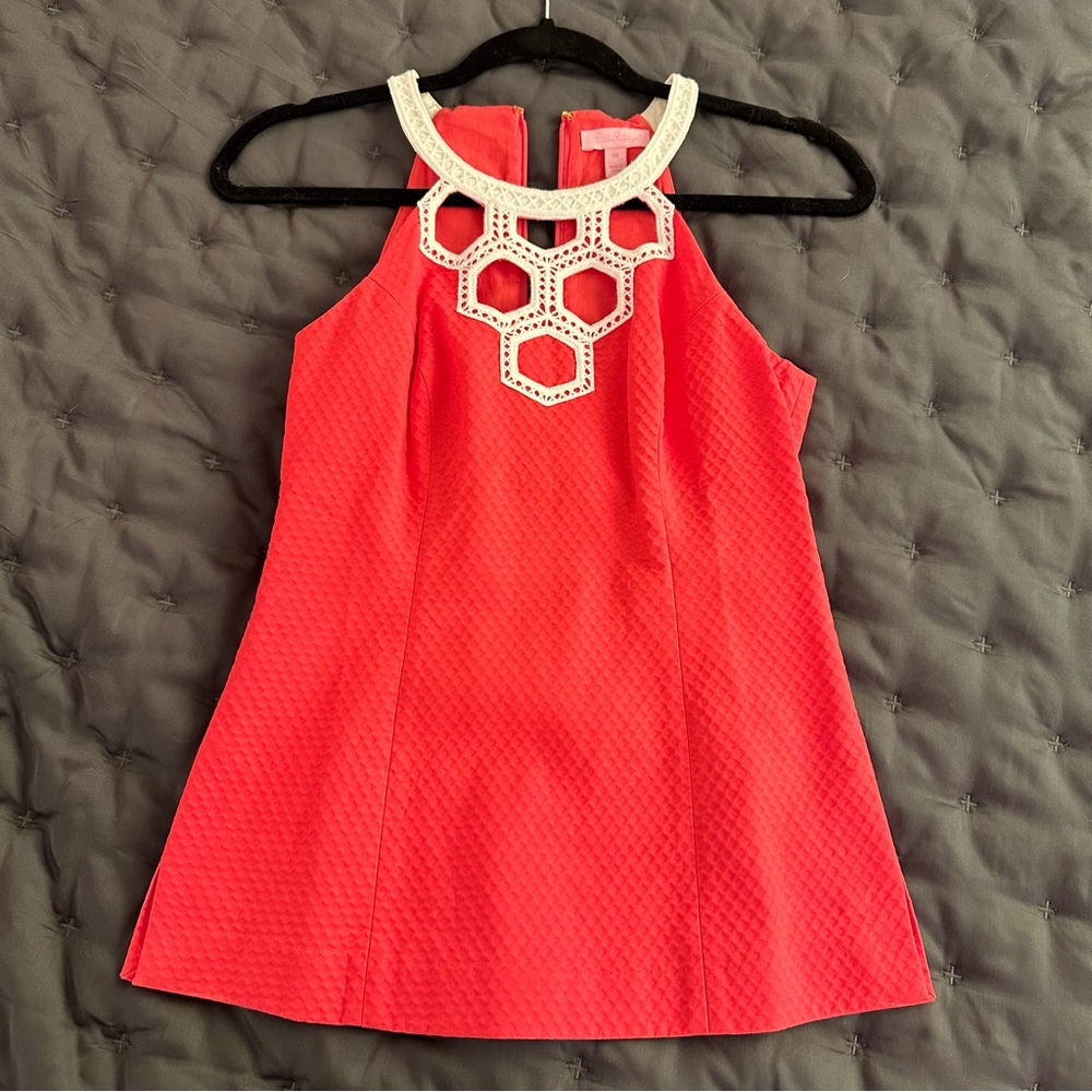 Lilly Pulitzer coral red honey comb tank top